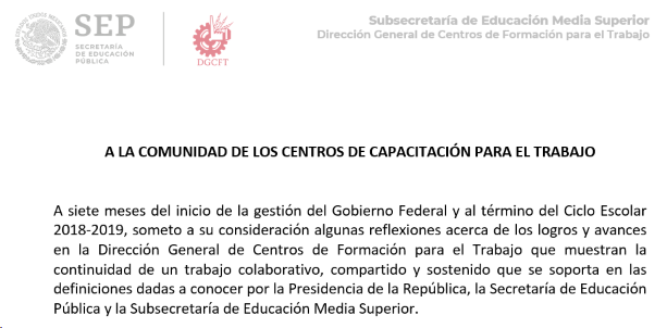 A LA COMUNIDAD DE LOS CENTROS DE CAPACITACIÓN PARA EL  TRABAJO